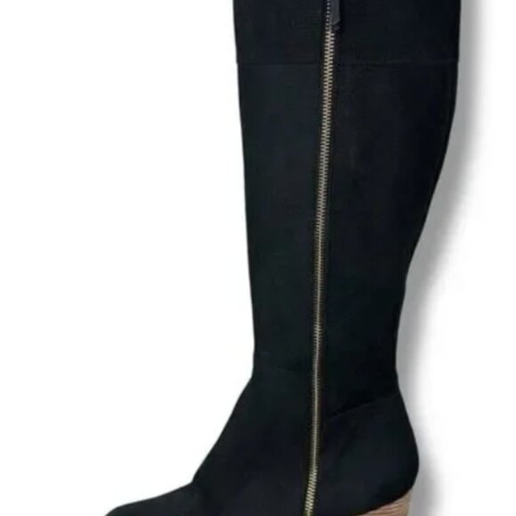 Cole Haan Davenport Tall Black Pebbled Nubuck Leather Stacked Block Heel Boots - Picture 9 of 9